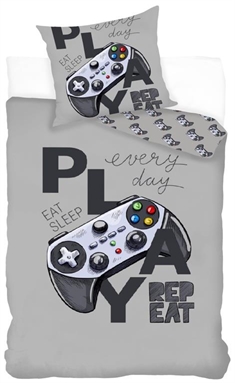 Playstation sengetøj - 140x200 cm - Playstation controller - Dynebetræk med 2 i 1 design - Sengesæt i 100% bomuld